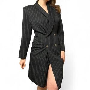 Vintage Women’s Pinstripe Blazer Dress Size 14 Double Breasted Goth Grunge 90s